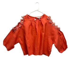 Women's Red Blouse with Lace Detail